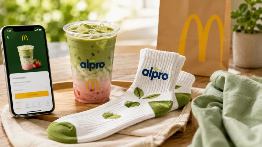 Alpro Gratis Alpro Sportsocken zum Iced Matcha Strawberry mit Haferdrink bei McDonald’s