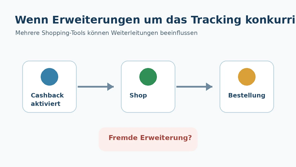 Grafik zur möglichen Konkurrenz mehrerer Browser-Erweiterungen beim Cashback-Tracking