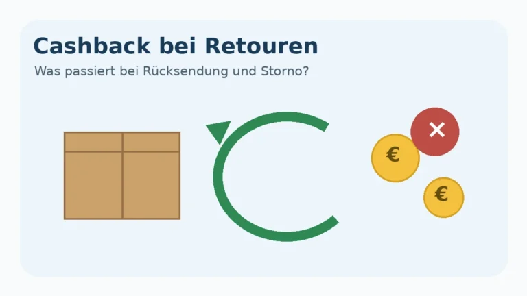 Illustration eines zurückgesandten Pakets mit Cashback-Symbolen