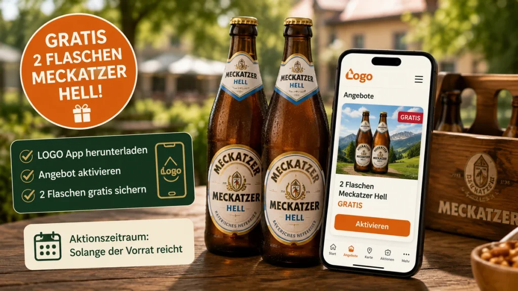 Meckatzer Hell 2 Flaschen Meckatzer Hell gratis mit der logo Getränke App