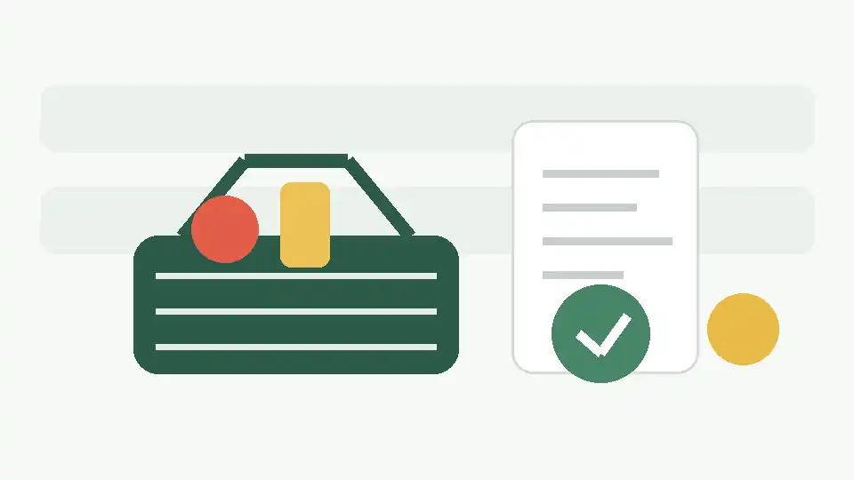 Einkaufskorb, Kassenbon und Cashback-Symbole als Illustration für Supermarkt-Cashback