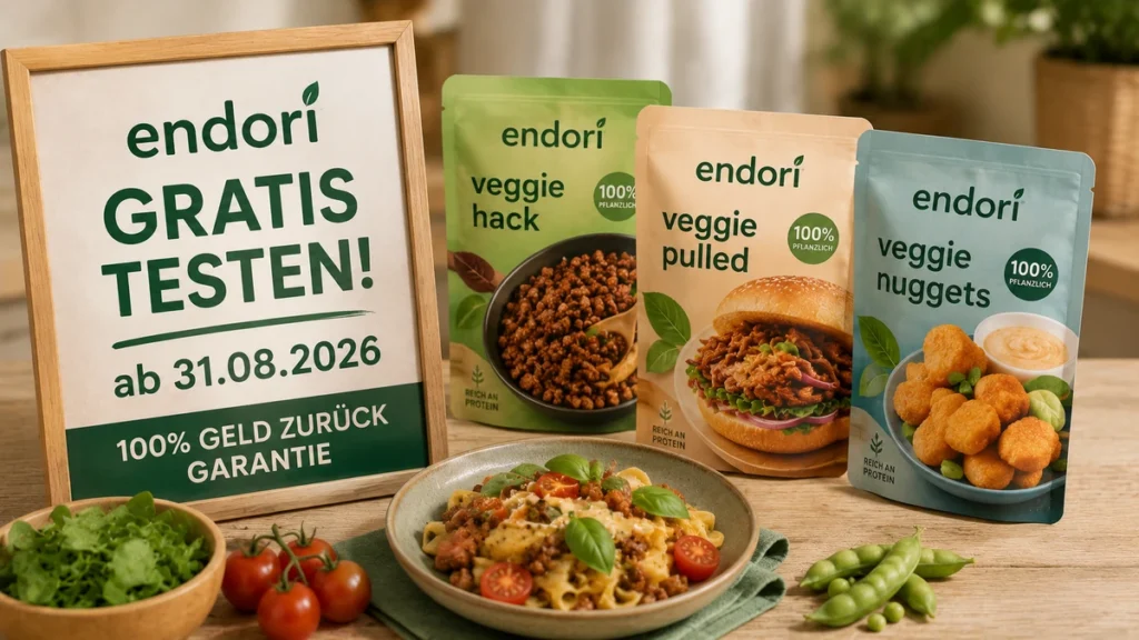 endori endori gratis testen: veganes Hack, Burger oder Sticks mit 100 % Geld zurück
